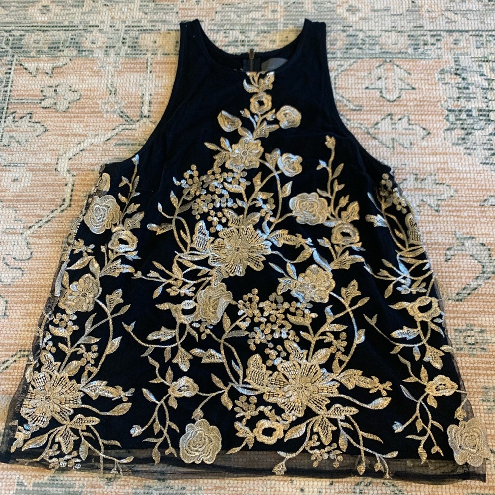 Sunday in Brooklyn Gold Flower Appliqué Tank